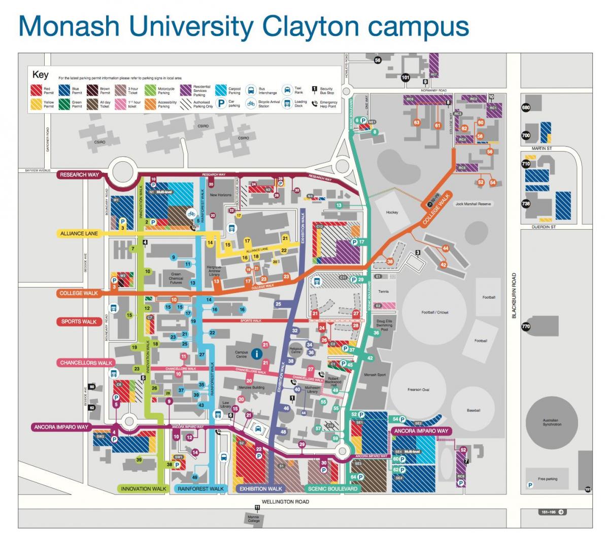 A universidade de Monash Clayton mapa