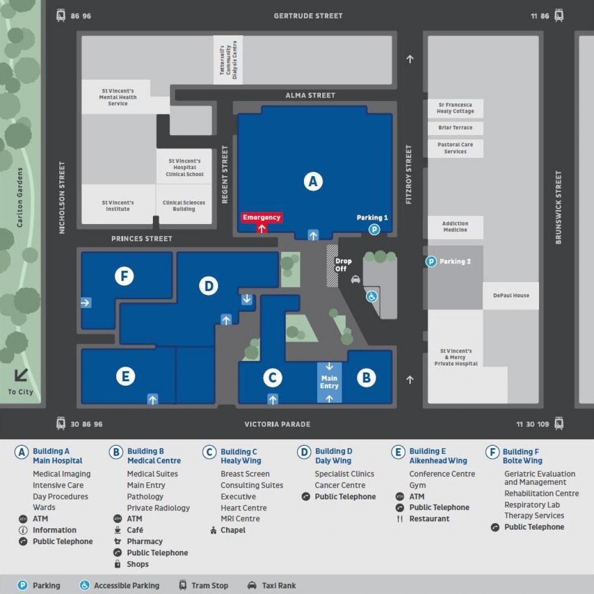 San Vicente hospital de Melbourne mapa