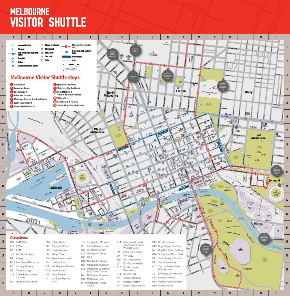 Melbourne city atraccións mapa