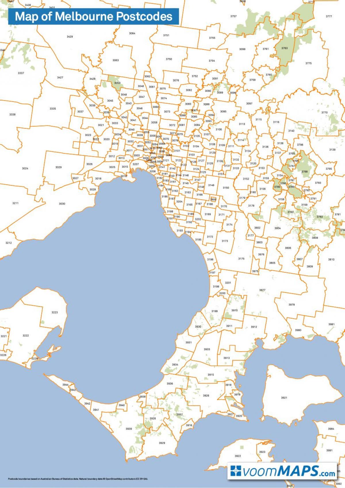 mapa de Melbourne códigos postais adheridos