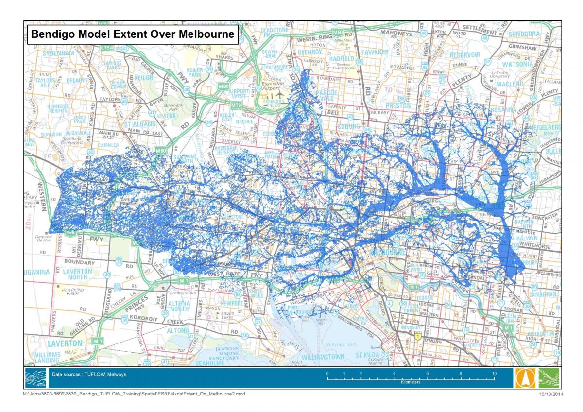 mapa de Melbourne inundación