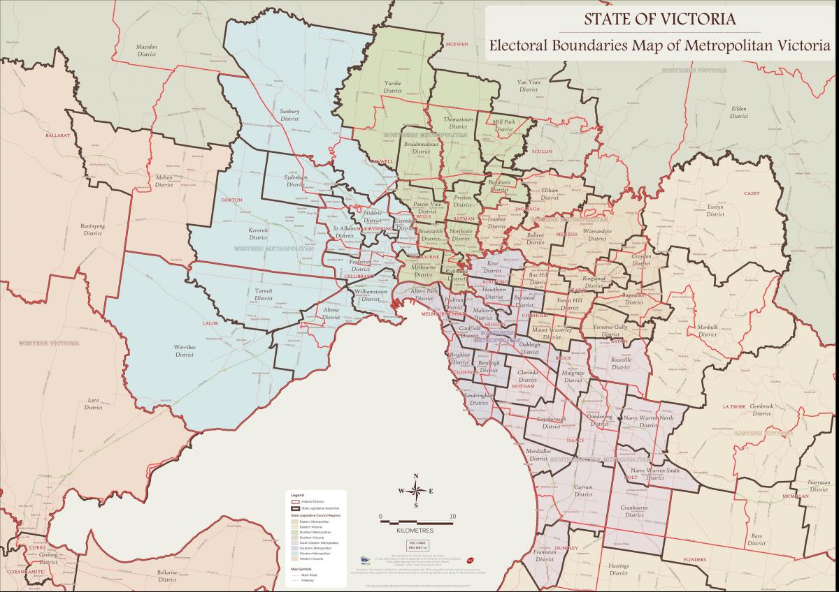 mapa de Melbourne oriental suburbios