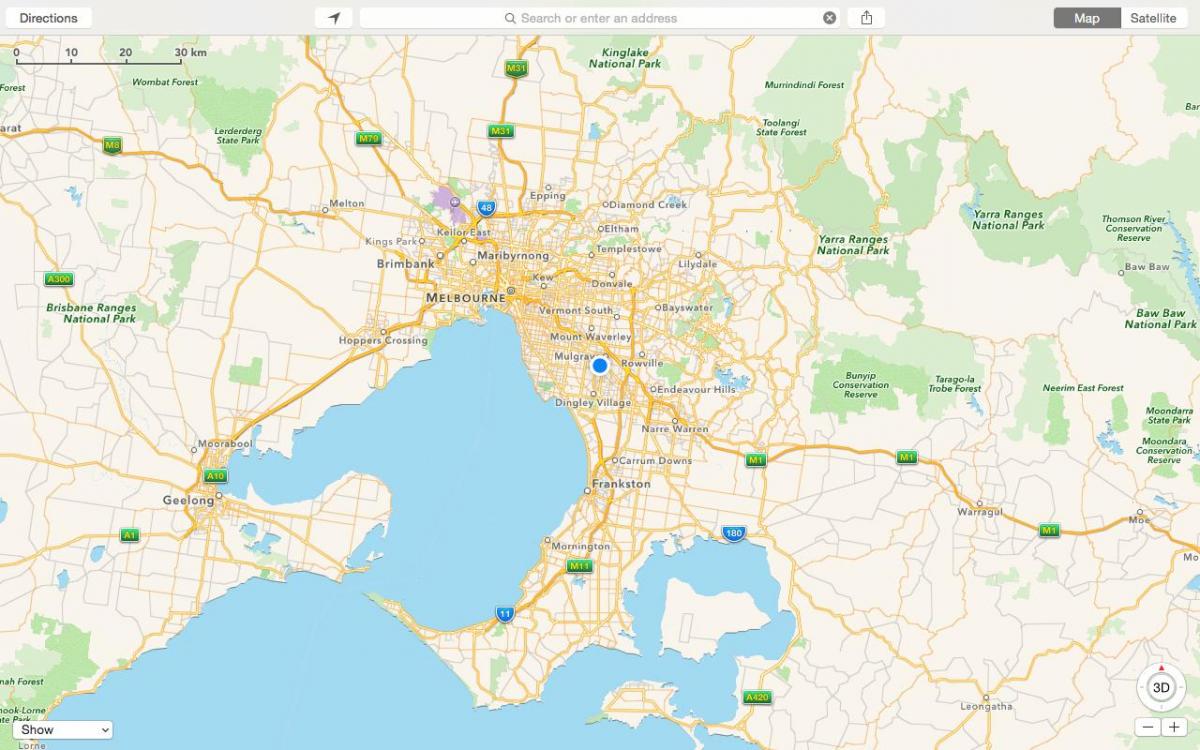 mapa de Melbourne e suburbios