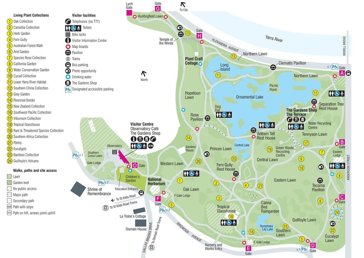 xardín botánico Melbourne mapa