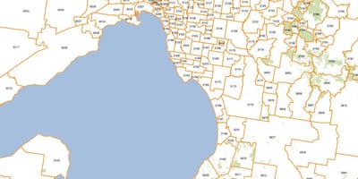 Mapa de Melbourne códigos postais adheridos